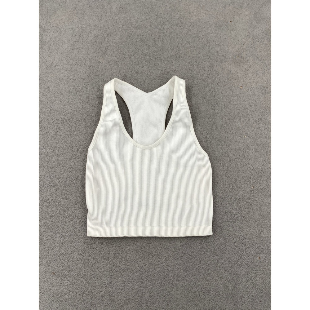 Z by Zella Ribbed Crop Tank Top White Small Racerback Athletic Scoop Neck 8429